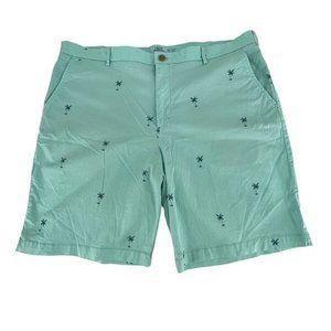 Izod Saltwater Mens Palm Tree Chino‎ Shorts Stretch Flat Front Size 40 Blue